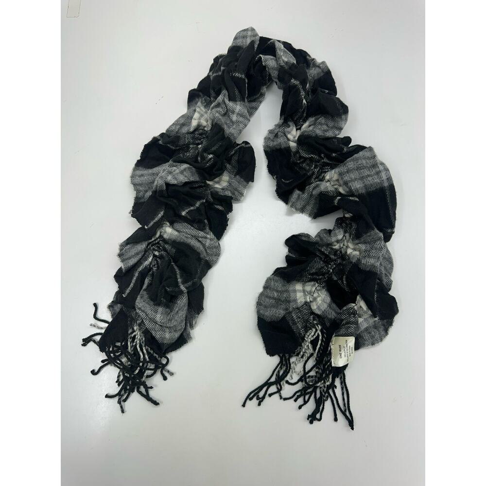 Unbranded Womens Scarf One Size Black Gray Plaid Acrylic Fringe Soft